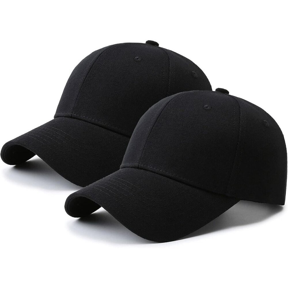 2 Packs Black+black Baseball Cap Golf Dad Hat For Men And Women